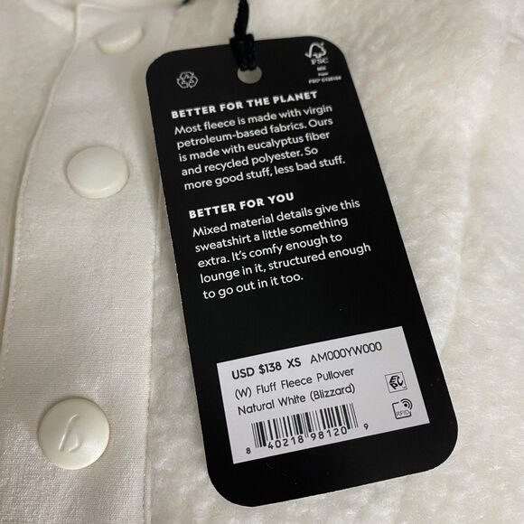 NWT Allbirds Jacket Women XS White Fluff Fleece Pullover 1/4 Snap Sweater Casual - Picture 4 of 7
